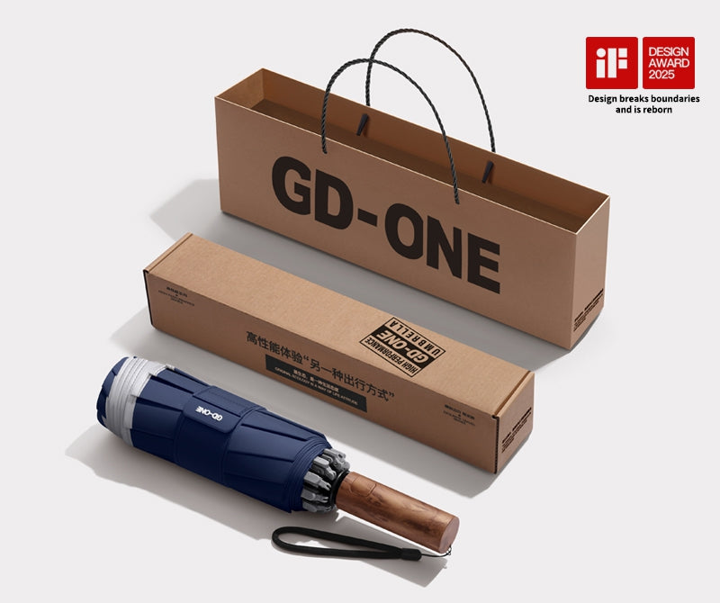 GD. One Regenschirm mit 105cm | Automatik, Holzgriff & Geschenk-Verpackung