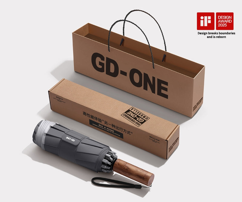GD. One Regenschirm mit 105cm | Automatik, Holzgriff & Geschenk-Verpackung